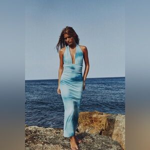 Zara Printed Tulle Halter Dress